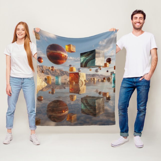 Surreal Floating Spheres And Cubes Fleece Blanket (In Situ)