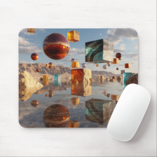 Surreal Floating Spheres And Cubes Mouse Mat