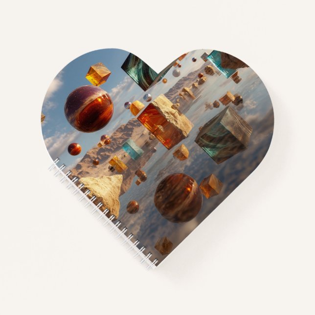 Surreal Floating Spheres And Cubes Notebook (Front)