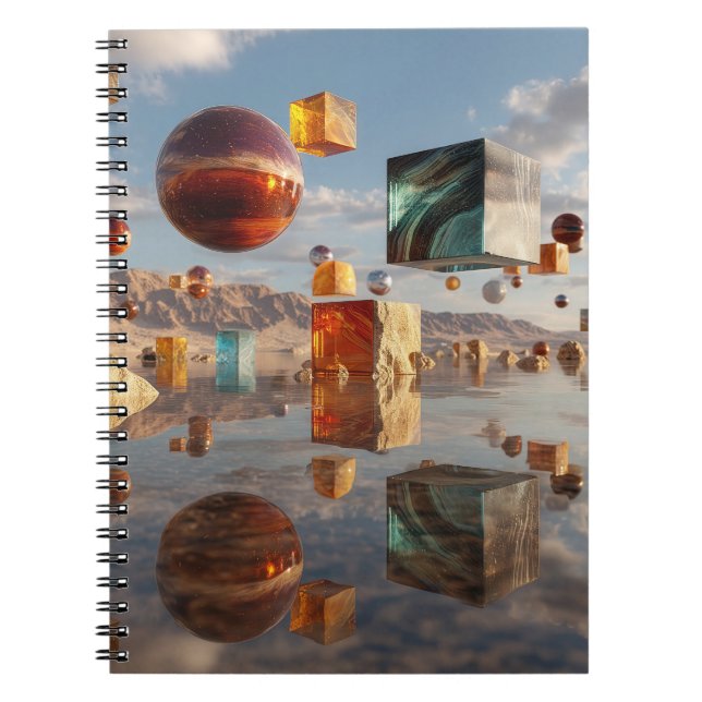 Surreal Floating Spheres And Cubes Notebook (Front)