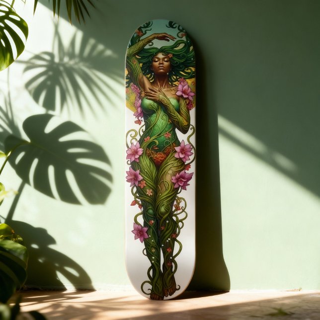 Surreal Floral Black Woman Portrait Skateboard (Creator Uploaded)