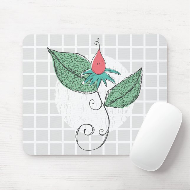Surreal Floral & Leaf Illustration Grid Mouse Pad (With Mouse)