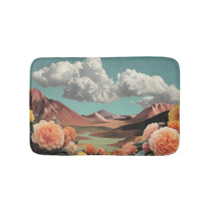 Surreal Floral Mountainscape With Dramatic Clouds Bath Mat