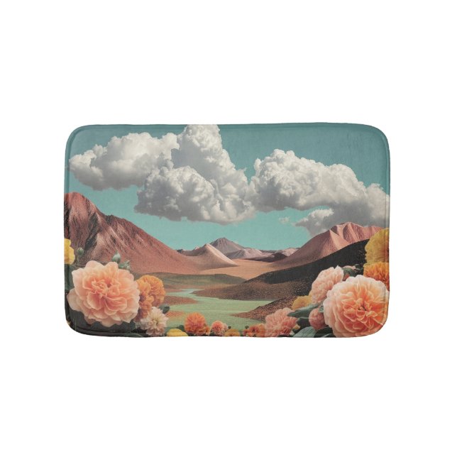 Surreal Floral Mountainscape With Dramatic Clouds Bath Mat (Front)