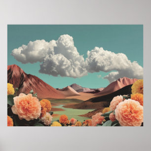Surreal Floral Mountainscape With Dramatic Clouds Poster