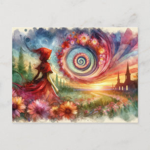 Surreal Floral Portal Watercolor Postcard