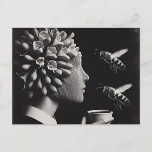Surreal Flower Headed Woman and Bees Postcard