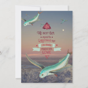 Surreal flying fish Christmas quote Holiday Card