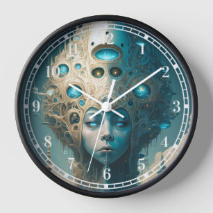 Surreal Futuristic Alien Woman Lanscape Clock