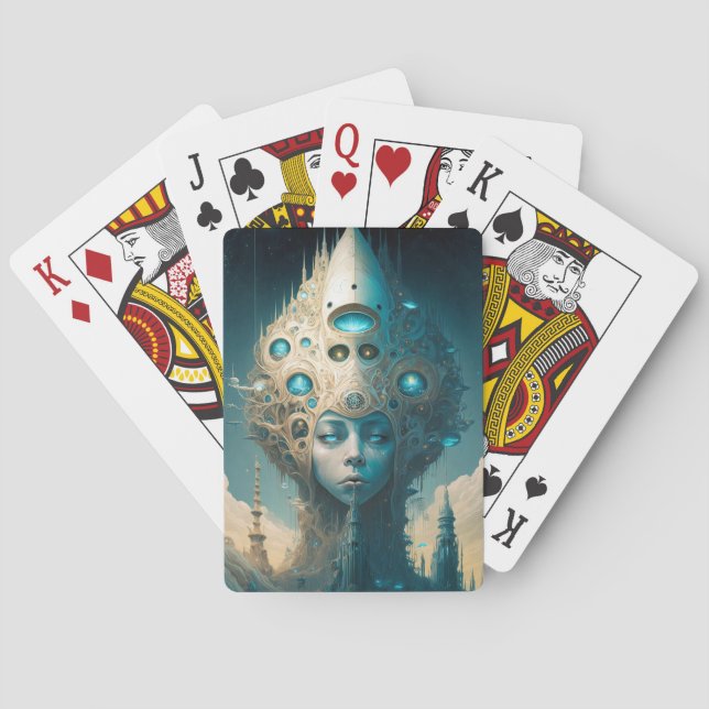 Surreal Futuristic Alien Woman Lanscape Playing Cards (Back)