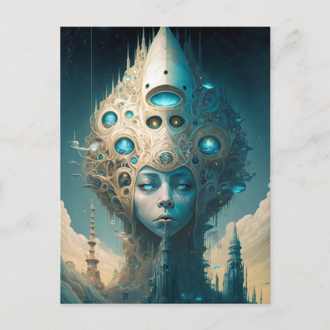 Surreal Futuristic Alien Woman Lanscape Postcard (Front)