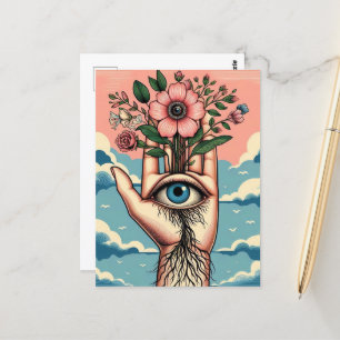 Surreal Gardeners Hand With Pink Flowers Postcard