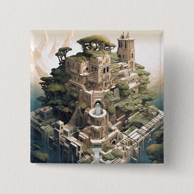Surreal Geometric City Landscape Fantasy Art 15 Cm Square Badge (Front)