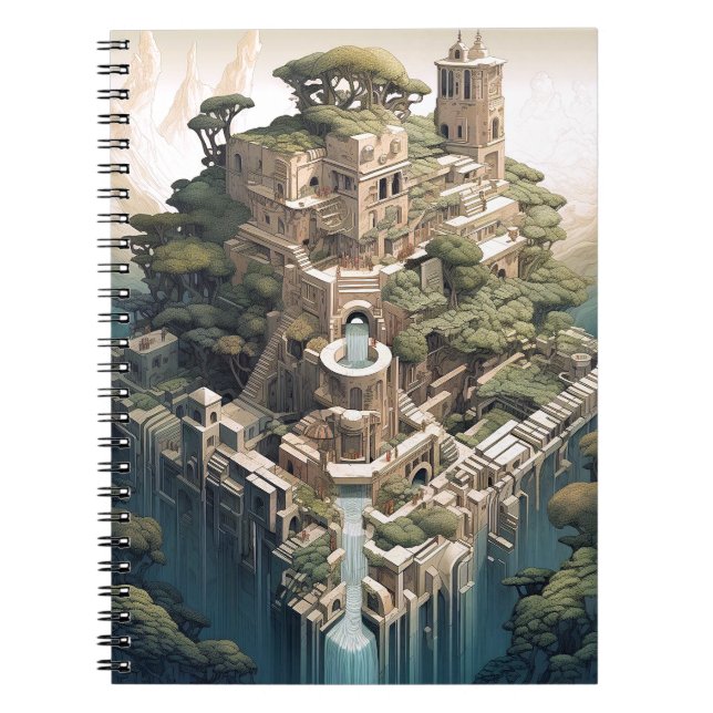 Surreal Geometric City Landscape Fantasy Art Notebook (Front)