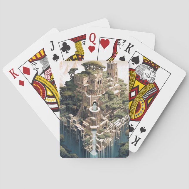 Surreal Geometric City Landscape Fantasy Art Playing Cards (Back)