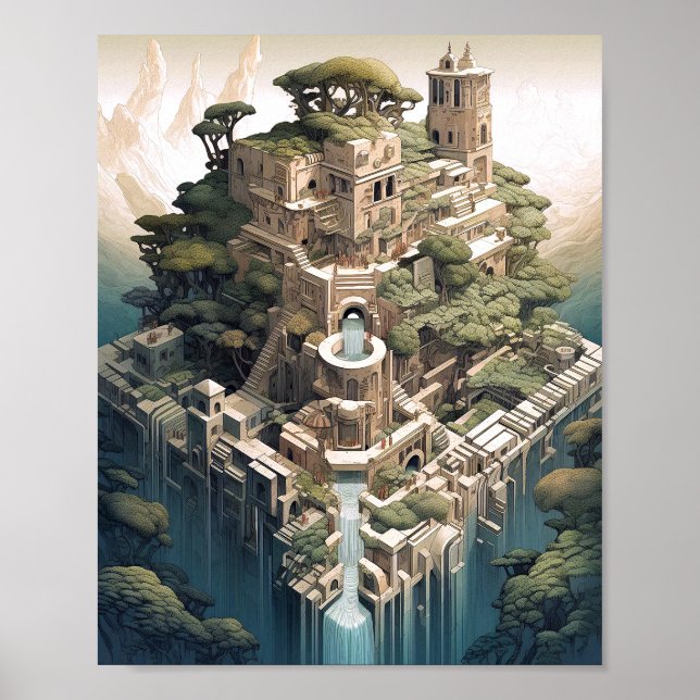 Surreal Geometric City Landscape Fantasy Art Poster (Front)