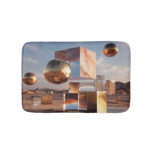 Surreal Geometric Composition With Golden Spheres Bath Mat (Front)