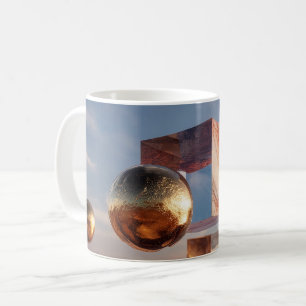 Surreal Geometric Composition With Golden Spheres Coffee Mug