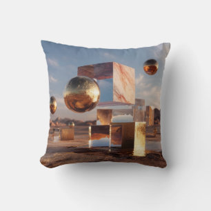 Surreal Geometric Composition With Golden Spheres Cushion