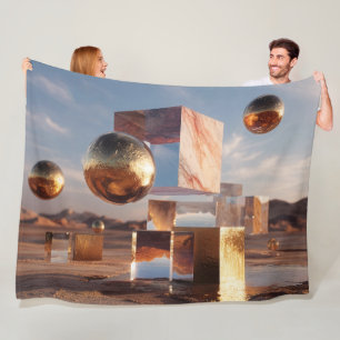 Surreal Geometric Composition With Golden Spheres Fleece Blanket