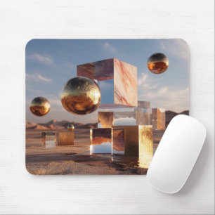 Surreal Geometric Composition With Golden Spheres Mouse Mat