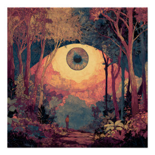 Surreal Giant Eye Watching Forest Twilight Wall Ar Poster