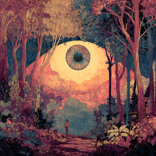 Surreal Giant Eye Watching Forest Twilight Wall Ar Square Sticker