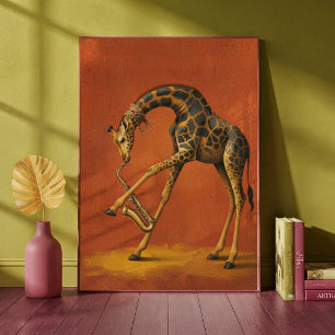 Surreal Giraffe Playing Saxophone Musical Poster