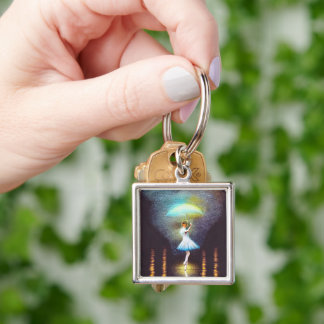 Surreal Girl Dancing in the Rain Key Ring