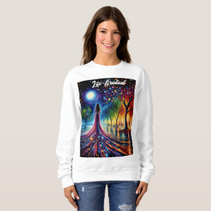 Surreal girl fantasy moonlight park rainbow trees sweatshirt