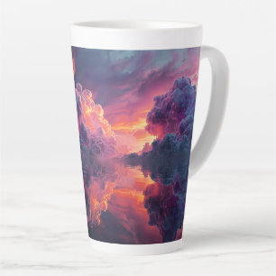 Surreal Glowing Sunset Clouds Reflected In Water Latte Mug