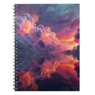 Surreal Glowing Sunset Clouds Reflected In Water Notebook