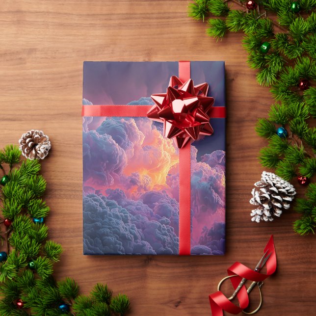 Surreal Glowing Sunset Clouds Reflected In Water Wrapping Paper (Holiday Gift)