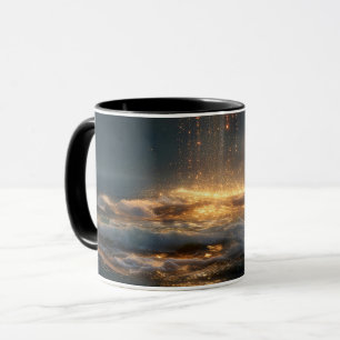 Surreal Golden Crescent Moon Above Ocean Mug
