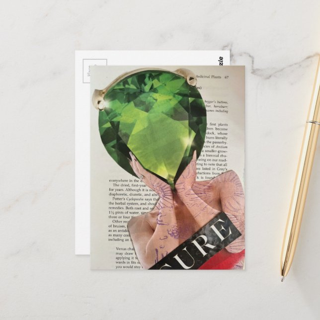 Surreal Green Gemstone Lady Collage  Postcard (Front/Back In Situ)
