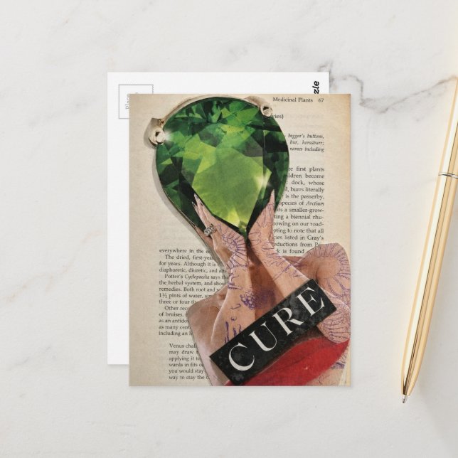 Surreal Green Gemstone Lady Collage  Postcard (Front/Back In Situ)