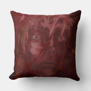 Surreal Green-Haired Figure Holding an Eye – Dark  Cushion
