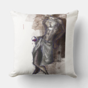"Surreal Green-Haired Figure Holding an Eye – Dark Cushion