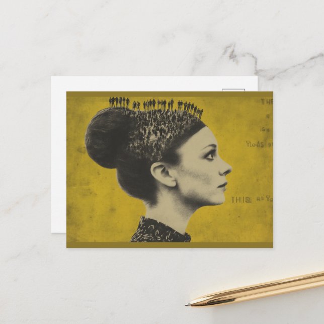 Surreal Hair With Tiny People Postcard (Front/Back In Situ)