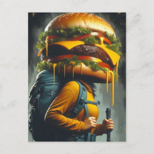 Surreal Hiker Cheeseburger Head Postcard