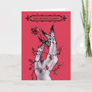 Surreal Horror Hand With Roses Gothic Birthday Card