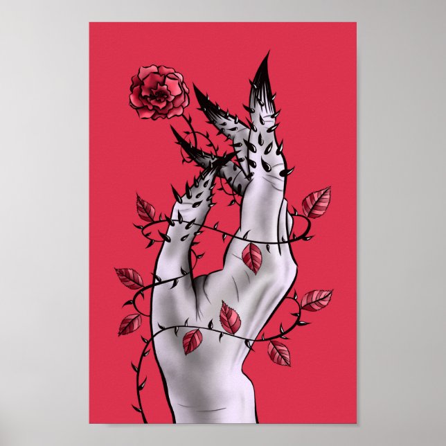 Surreal Horror Hand With Roses Gothic Poster (Front)