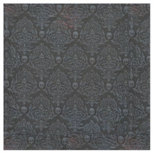 Surreal Horror Skulls, Grey on Black  Fabric
