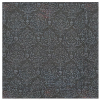 Surreal Horror Skulls, Grey on Black  Fabric