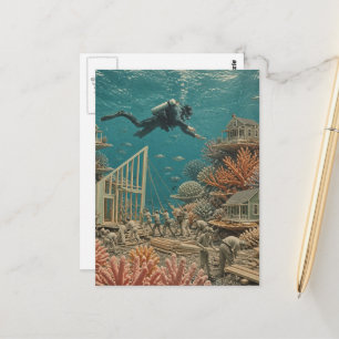 Surreal House Builders in the Ocean Neighbourhood Postcard