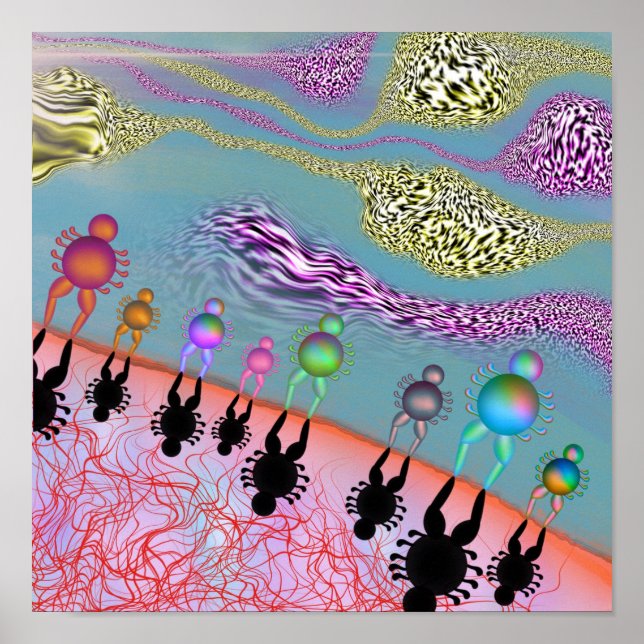 Surreal human figures along a dreamlike shore poster (Front)