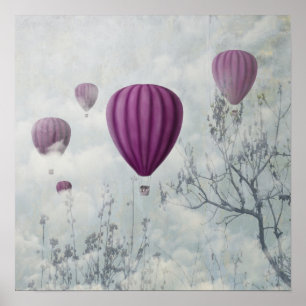 Surreal image with pink hot air balloons poster
