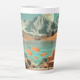 Surreal Interior with Fish and Moonlit Landscape Latte Mug