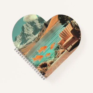 Surreal Interior with Fish and Moonlit Landscape Notebook