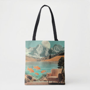 Surreal Interior with Fish and Moonlit Landscape Tote Bag